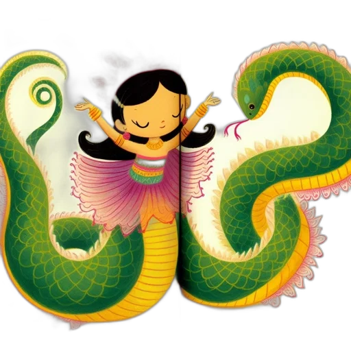 dragon, one, side, girl, festive, dress, dances, next transparent PNG cut-out