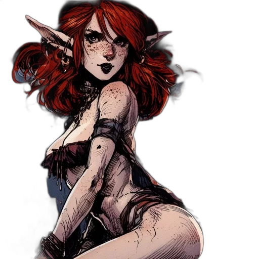 staff, fantasy art, concept art, comic book art, watercolor, red, dark, fiery-haired transparent PNG cut-out