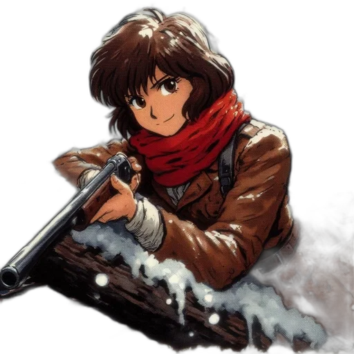 weapon, jacket, anime, concept art, pixel art, photorealistic, snow, young transparent PNG cut-out