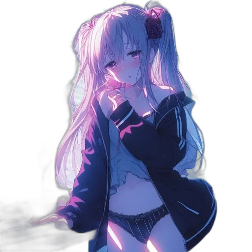 jacket, dress, creature, staff, anime, pixel art, concept art, vaporwave transparent PNG cut-out