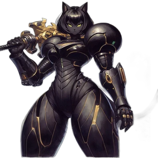 robot, weapon, concept art, fantasy art, comic book art, cyberpunk, golden, dark transparent PNG cut-out
