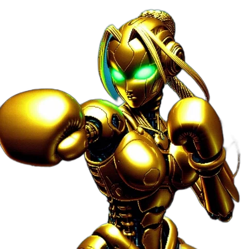 robot, weapon, 3d render, concept art, pixel art, comic book art, golden, robotic transparent PNG cut-out