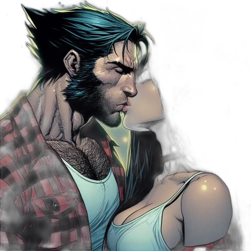 comic book art, concept art, cyberpunk, fantasy art, two, individuals, share, intimate transparent PNG cut-out