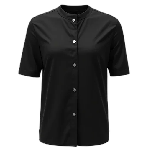 jacket, dress, black, short-sleeved, button-up, shirt, round, neckline transparent PNG cut-out