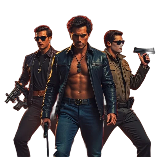 jacket, weapon, concept art, cyberpunk, pixel art, comic book art, poster, our transparent PNG cut-out