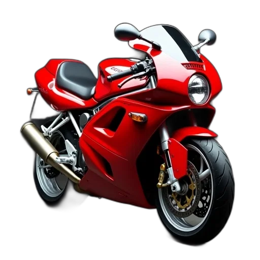 photorealistic, 3d render, concept art, red, sports, motorcycle, black, seat transparent PNG cut-out