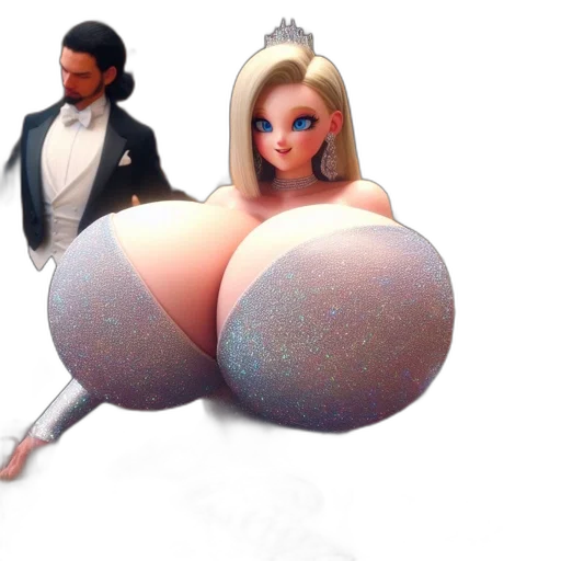 3d render, concept art, outer space, formal, gathering, woman, silver, gown transparent PNG cut-out
