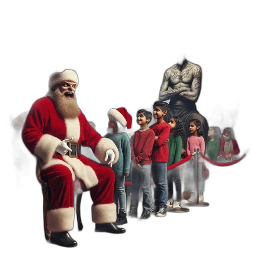 concept art, 3d render, holiday-decorated, room, uniquely, adorned, santa, horns transparent PNG cut-out
