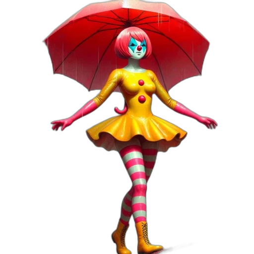 umbrella, dress, mask, robot, concept art, 3d render, fantasy art, pixel art transparent PNG cut-out