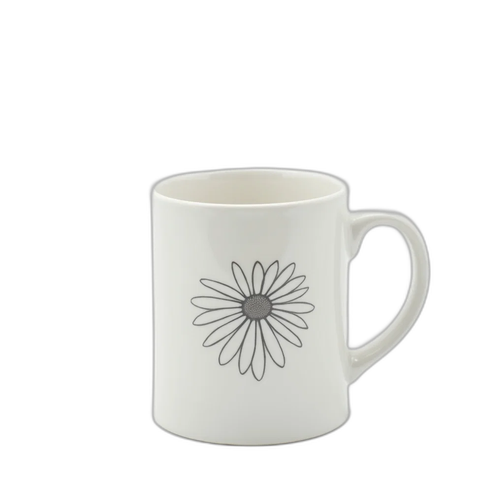 flower, 3d render, white, ceramic, mug, silver, floral, pattern transparent PNG cut-out