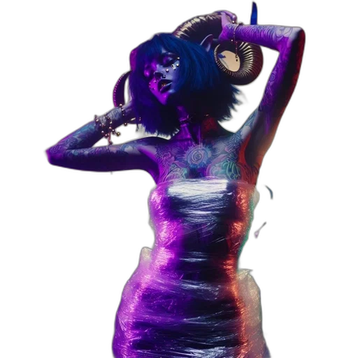 dress, mask, robot, creature, cyberpunk, vaporwave, 3d render, concept art transparent PNG cut-out