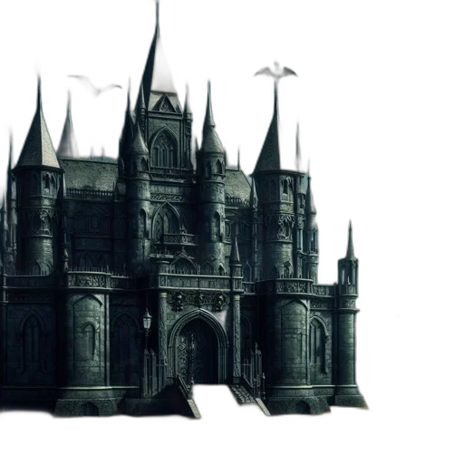building, crown, concept art, 3d render, fantasy art, pixel art, monochrome, gothic-style transparent PNG cut-out