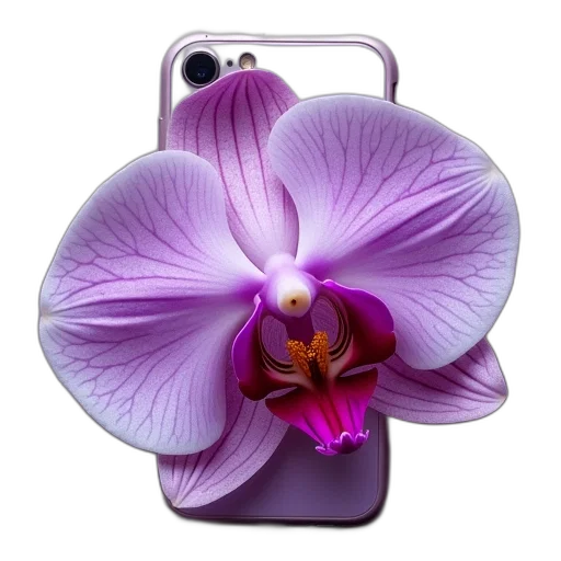 flower, jewelry, photorealistic, purple, white, orchid, metallic, background transparent PNG cut-out