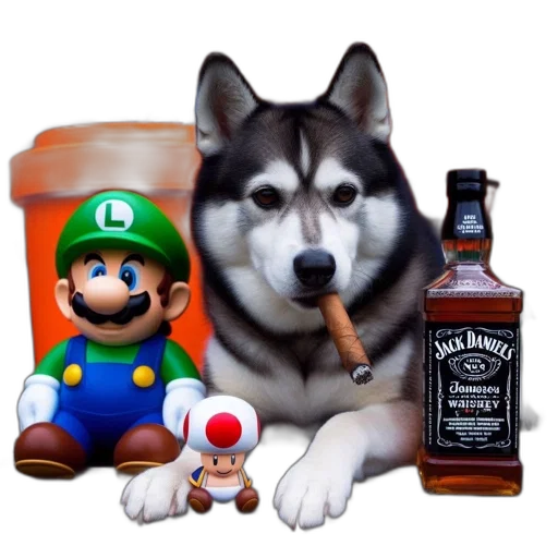 animal, furniture, bottle, pixel art, 3d render, photorealistic, concept art, husky transparent PNG cut-out