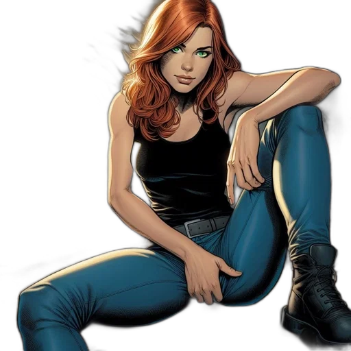 comic book art, concept art, cartoon, woman, red, hair, green, eyes transparent PNG cut-out