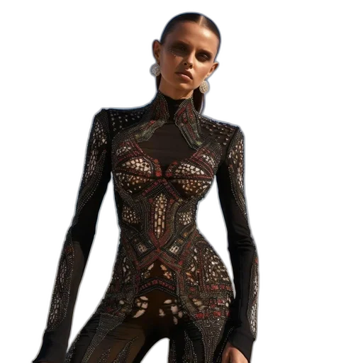 dress, robot, jacket, concept art, cyberpunk, 3d render, comic book art, woman transparent PNG cut-out