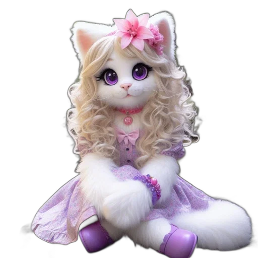 3d render, photorealistic, fantasy art, concept art, anthropomorphic, cat, dress, headband transparent PNG cut-out