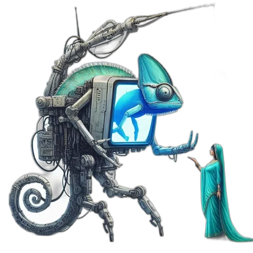 robot, creature, weapon, staff, concept art, fantasy art, cyberpunk, pixel art transparent PNG cut-out