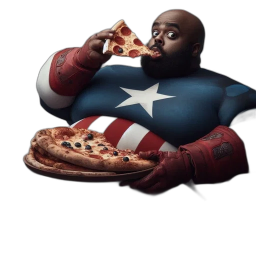 food, concept art, comic book art, man, dressed, captain, america, seated transparent PNG cut-out