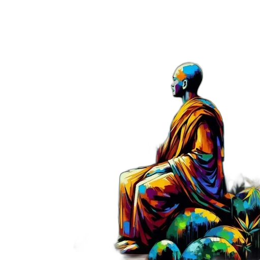 concept art, vaporwave, photorealistic, pixel art, blue, colorful, monk, vibrant transparent PNG cut-out