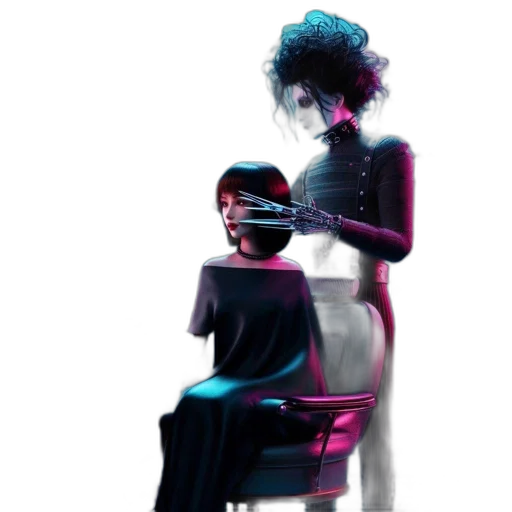 dress, robot, crown, hair, concept art, cyberpunk, comic book art, 3d render transparent PNG cut-out