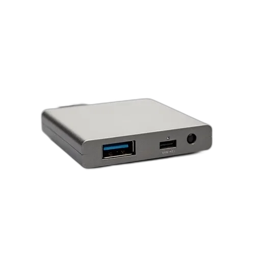 3d render, sleek, modern, usb, hub, metallic, finish, compact transparent PNG cut-out