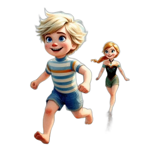 3d render, concept art, cartoon, photorealistic, two, children, play, beach transparent PNG cut-out