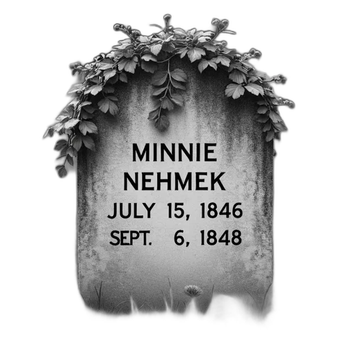 grayscale, image, headstone, name, minnie, nehmek, dates, july transparent PNG cut-out