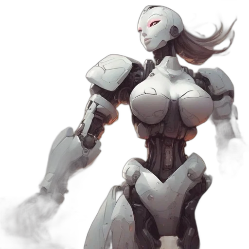 robot, weapon, concept art, cyberpunk, fantasy art, comic book art, monochrome, pastel transparent PNG cut-out