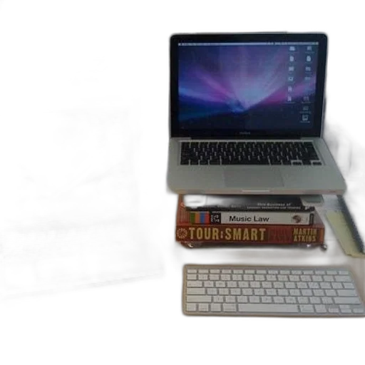 3d render, two, laptops, sit, desk, book, between, them transparent PNG cut-out
