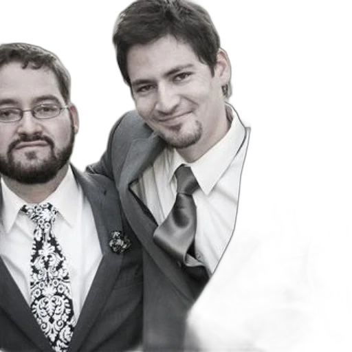 staff, two, men, suits, one, patterned, tie, other transparent PNG cut-out