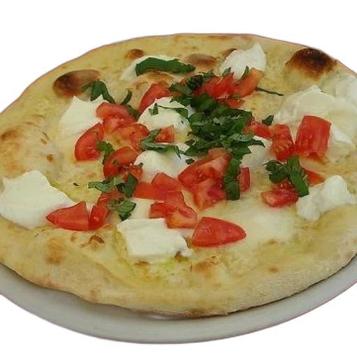 food, pizza, tomatoes, cheese, basil, white, plate transparent PNG cut-out