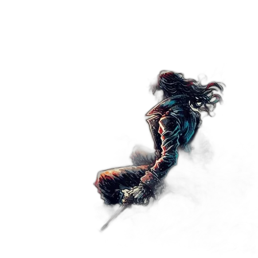 dragon, hair, sword, weapon, comic book art, concept art, fantasy art, 3d render transparent PNG cut-out
