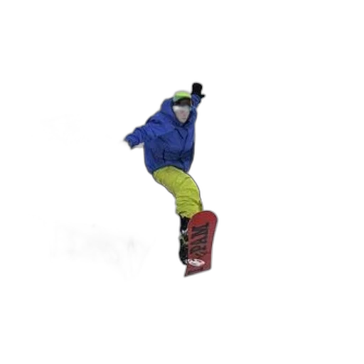 3d render, neon, snowboarder, blue, jacket, green, pants, performs transparent PNG cut-out
