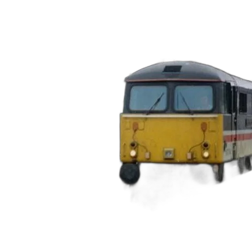 3d render, photorealistic, concept art, yellow, train, black, roof, tracks transparent PNG cut-out