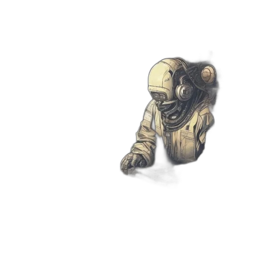 mask, creature, robot, staff, concept art, 3d render, pixel art, watercolor transparent PNG cut-out