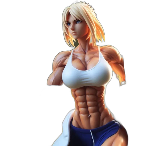 concept art, comic book art, 3d render, pixel art, muscular, female, action, figure transparent PNG cut-out