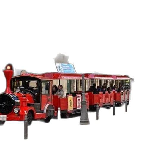 car, 3d render, concept art, red, tourist, train, passengers, street transparent PNG cut-out