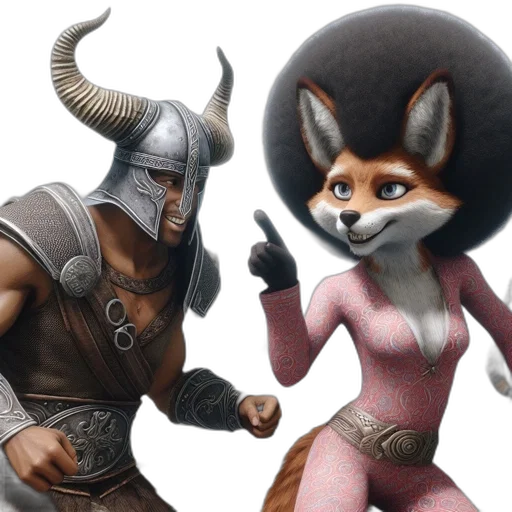 concept art, fantasy art, 3d render, armored, horned, humanoid, dancing, fox transparent PNG cut-out