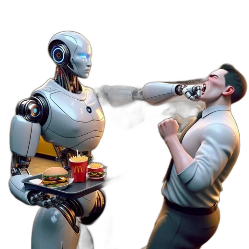 robot, concept art, cyberpunk, 3d render, futuristic, diner, humanoid, serves transparent PNG cut-out
