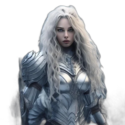 dragon, fantasy art, concept art, comic book art, photorealistic, monochrome, silver-armored, woman transparent PNG cut-out