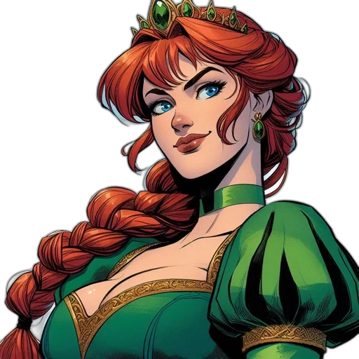 crown, comic book art, fantasy art, concept art, cartoon, green, illustrated, portrait transparent PNG cut-out
