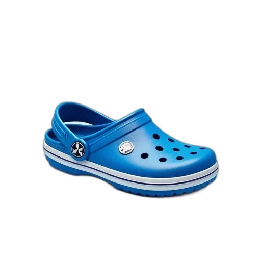 shoes, 3d render, photorealistic, blue, pair, crocs, white, stripe transparent PNG cut-out