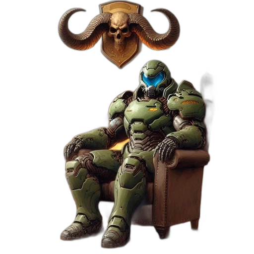 robot, furniture, mask, concept art, fantasy art, 3d render, room, fireplace transparent PNG cut-out