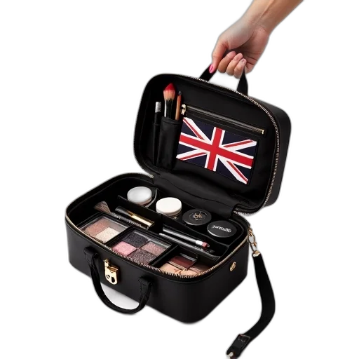 black, makeup, bag, british, flag, patch, displayed, white transparent PNG cut-out
