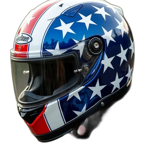 photorealistic, close-up, image, motorcycle, helmet, star-spangled, design, front transparent PNG cut-out