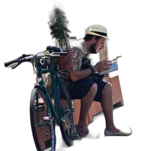 hat, furniture, photorealistic, concept art, man, sits, bench, his transparent PNG cut-out