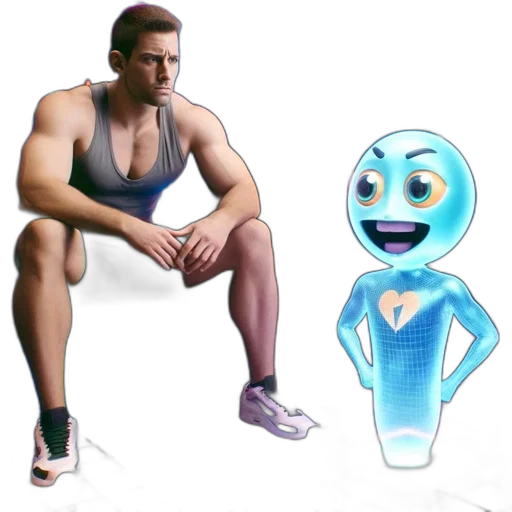 robot, creature, concept art, 3d render, cartoon, photorealistic, man, sits transparent PNG cut-out