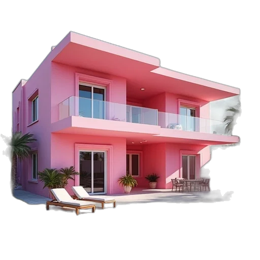 building, furniture, 3d render, vaporwave transparent PNG cut-out