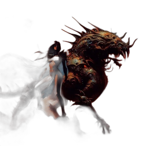 dragon, creature, mask, concept art, fantasy art, photorealistic, 3d render, fog transparent PNG cut-out
